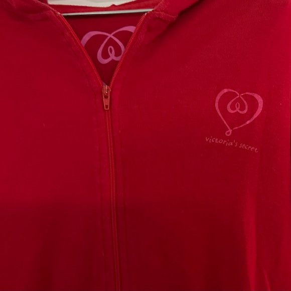 X-Small - Red Victoria Secret Light Zipper Hoodie with Pink Heart - Picture 2 of 6